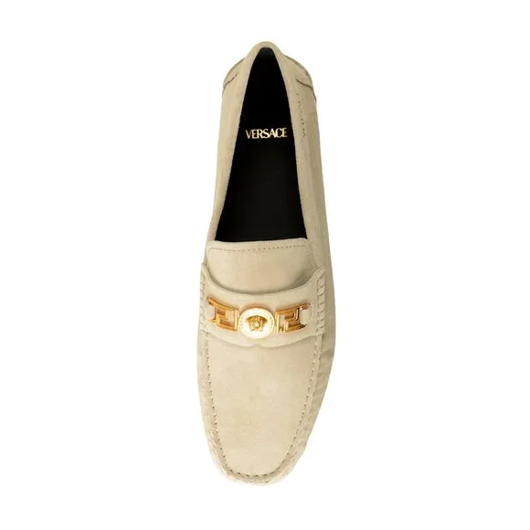 Versace Men's 100% Suede Leather Gold Medusa Driver Loafers Shoes US 12 IT 45